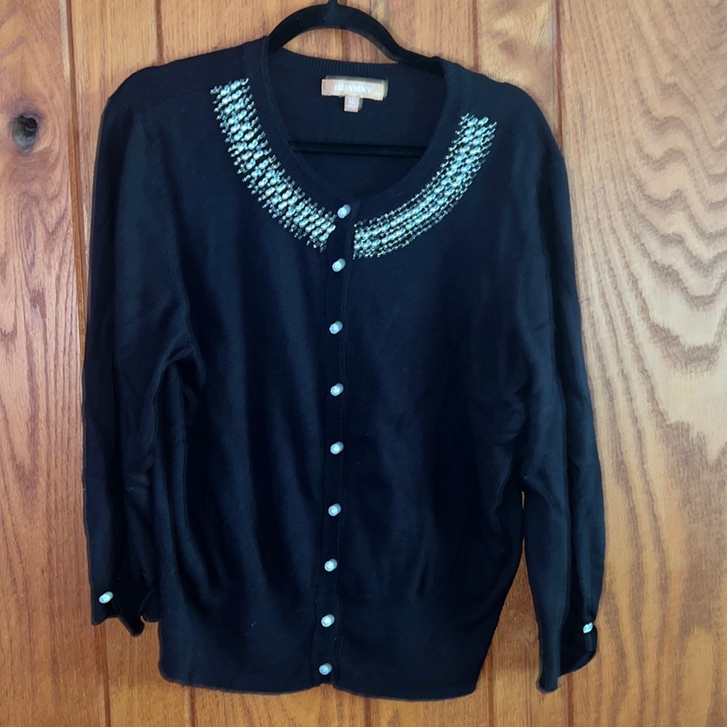 Ellen Tracy Embellished Black Cardigan Size Xl